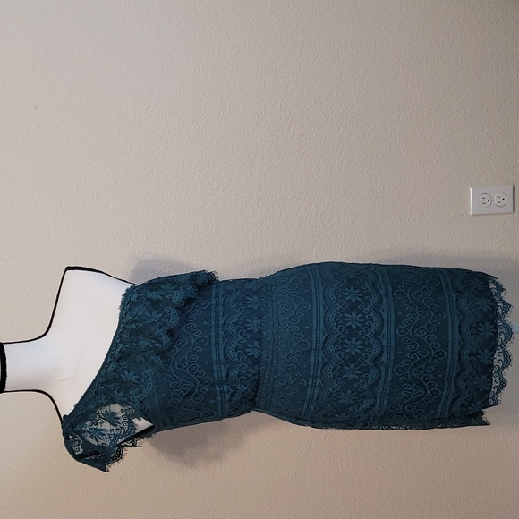 Green Side Shoulder Lace Dress M - Picture 2 of 7